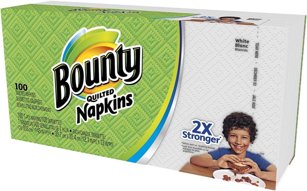 Bounty Quilted Napkins 1 Ply White 100 Pack