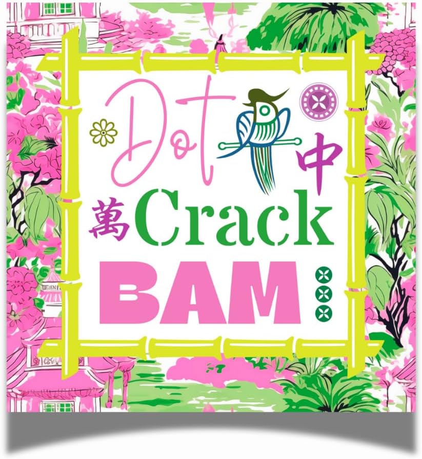 24pc Mahjong Cocktail Napkins - Pink Green Tile Design