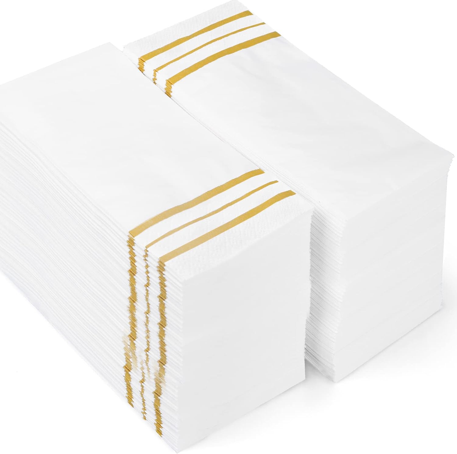 100 Pcs White and Gold Napkins for Parties and Events