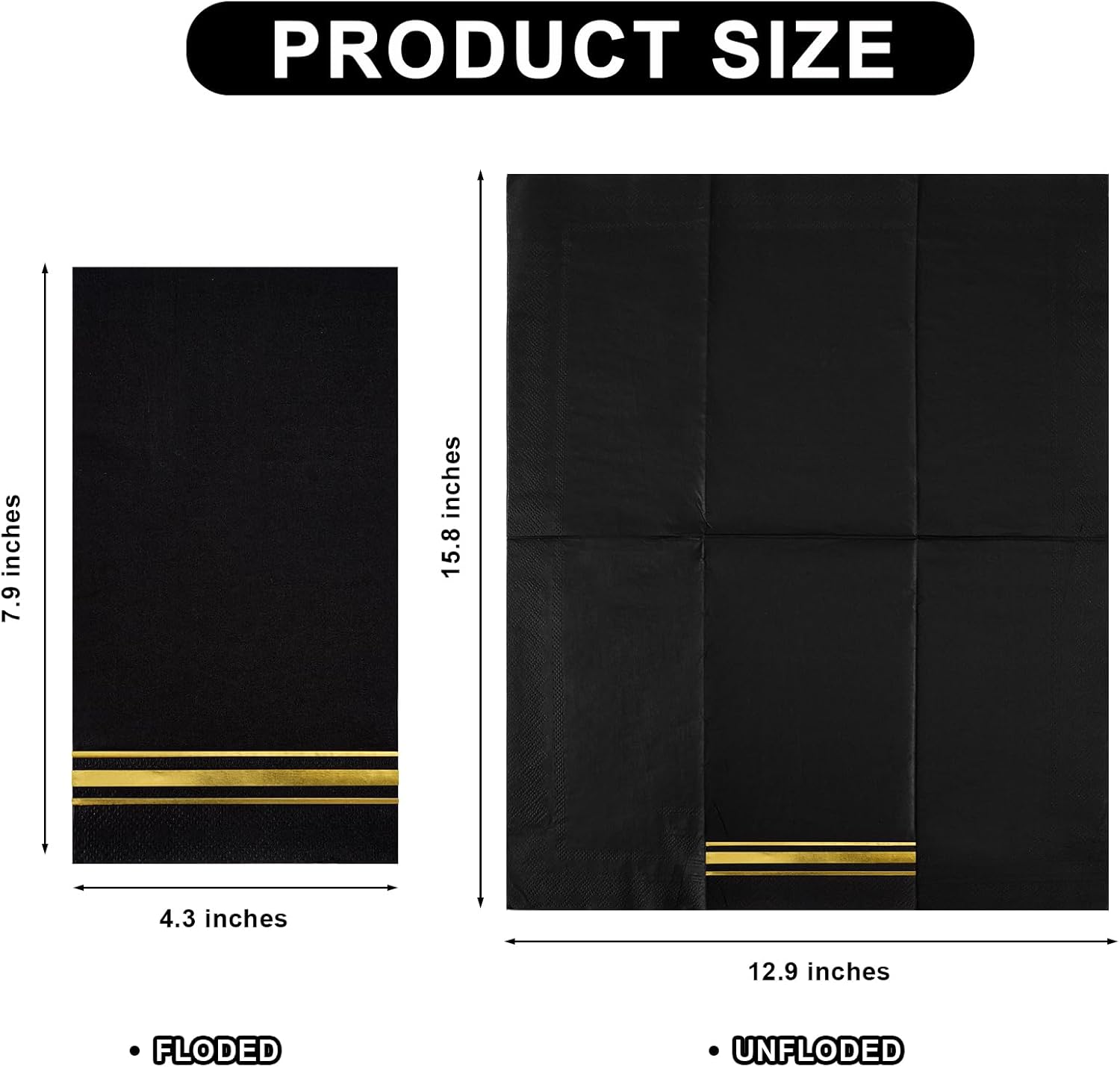 100 Gold Trim Lined Paper Napkins Black Elegant