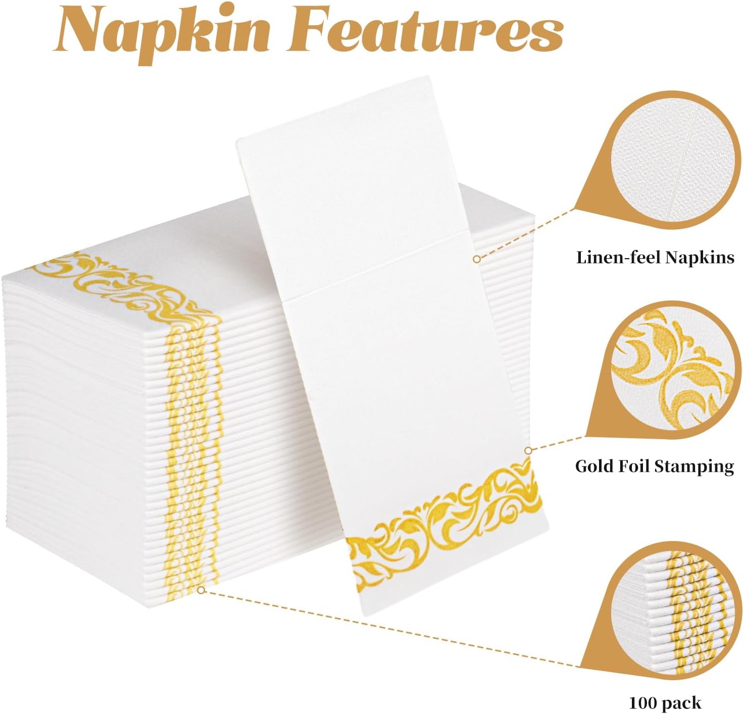 KAMMAK Premium Disposable Napkins 100 Pack Yellow Trim