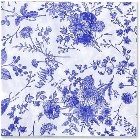 WRAPAHOLIC 25Pcs Blue Floral Cocktail Napkins