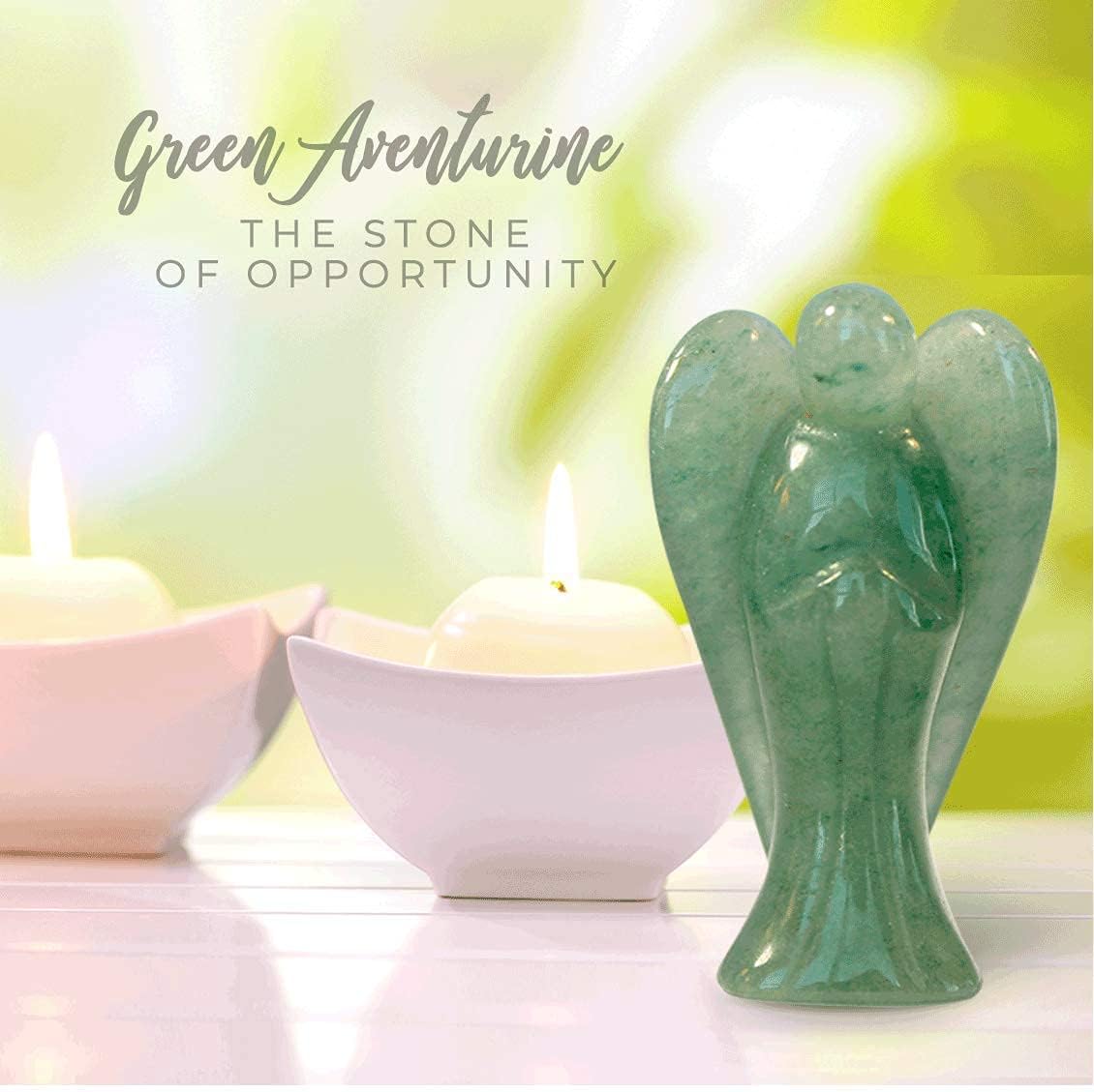 Original Pocket Guardian Angel with Serenity Prayer Card - Green Aventurine Healing Stone Figurine