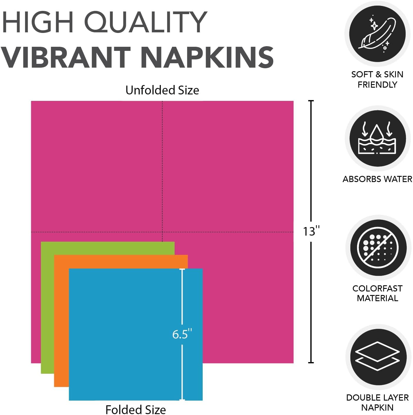 Party Essentials 2-Ply Disposable Four Fold Neon Napkins 13x13 96 Count