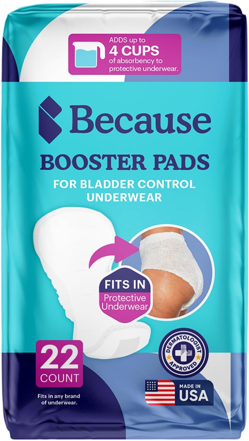 Because Premium Incontinence Booster Pads 22 Count Leak-Proof Soft Unisex