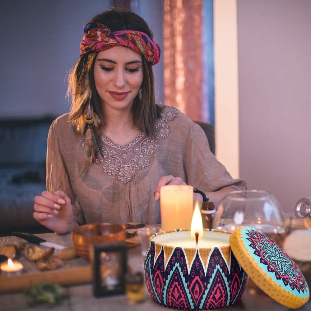 LKDJR Scented Candles Gift Set 4 Pack with 8 Essential Oil