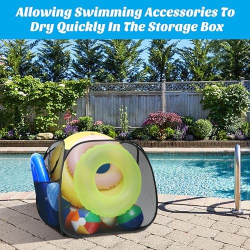 Adnee Pool Toy Storage Bin 30x30x30 Nylon Mesh Organizer