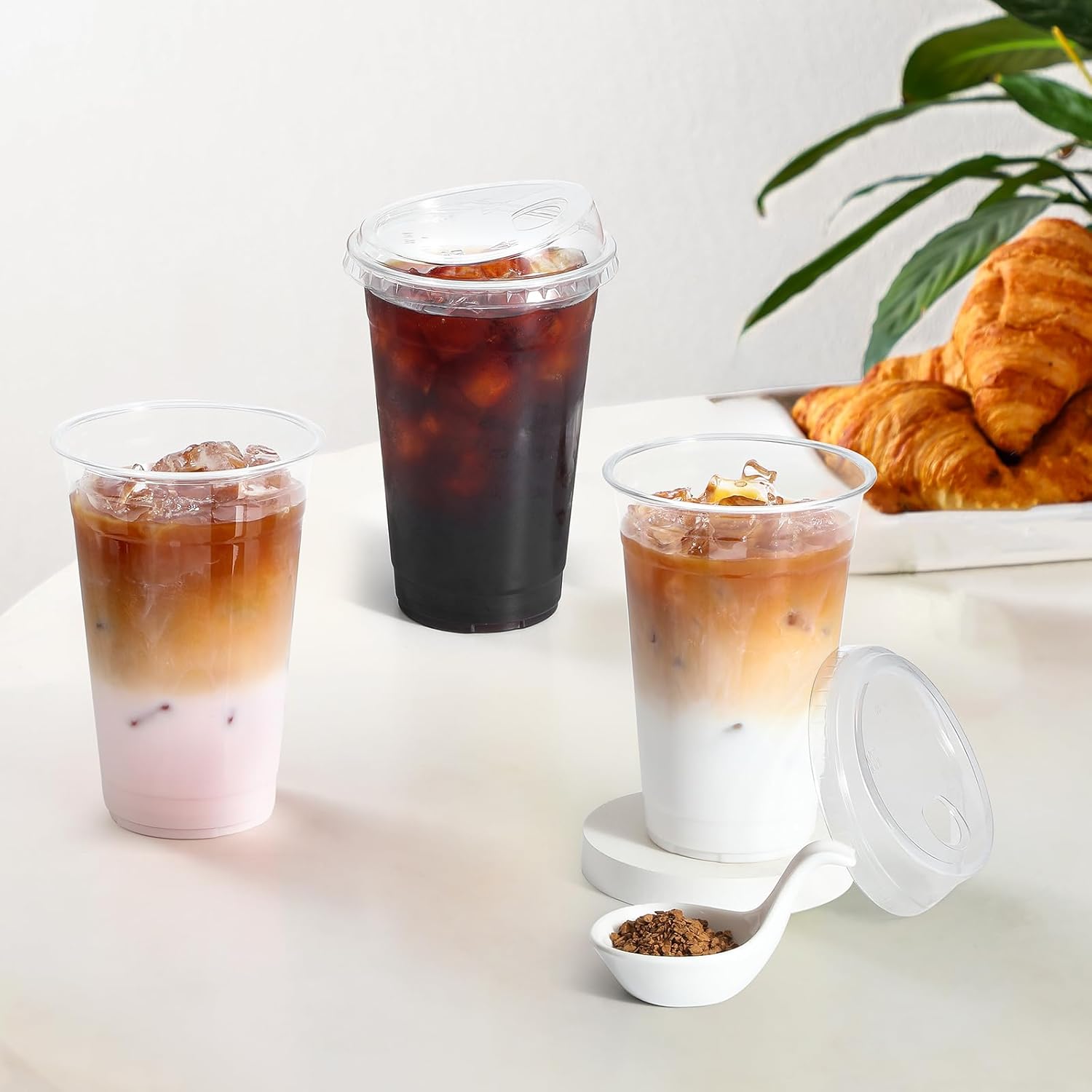 AOZITA 100 Pack Clear 16 Oz Plastic Cups With Lids