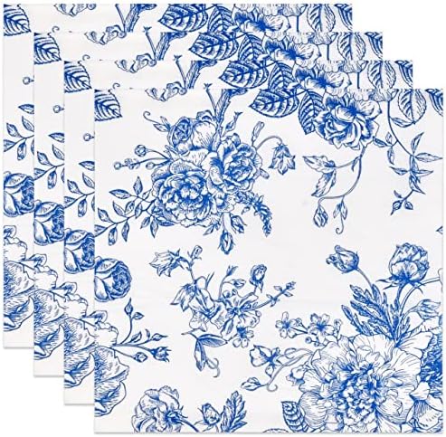 Blue And White Floral Napkins 10x10 Disposable Party