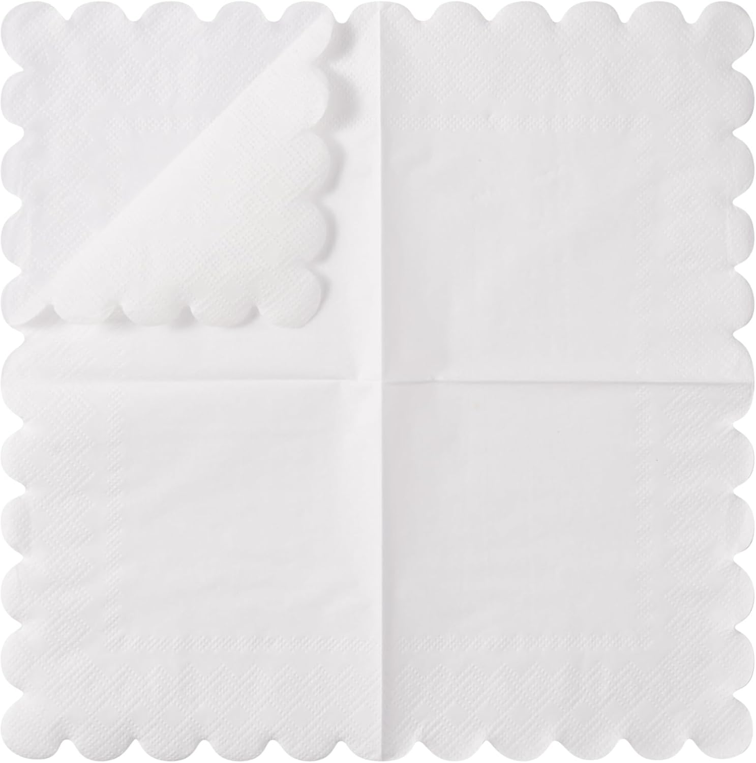 100 Pack 2 Ply Scalloped Edged Cocktail Napkins White