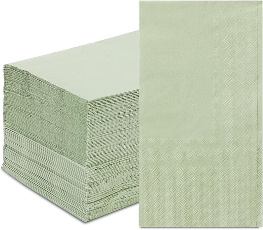 100PCS Sage Green Disposable Napkins and Hand Towels