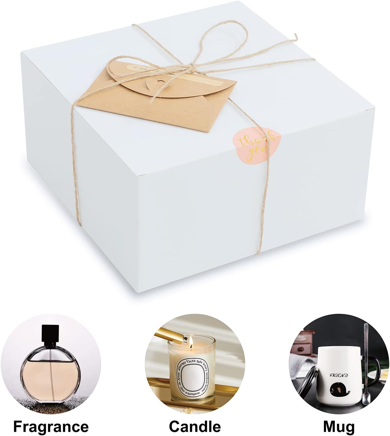 Yuefanbox White Gift Boxes with Lids 12 Pack 8x8x4 Inch Set
