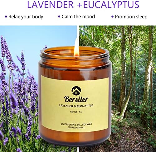 Bersiler 7OZ Lavender Eucalyptus Soy Wax Candles