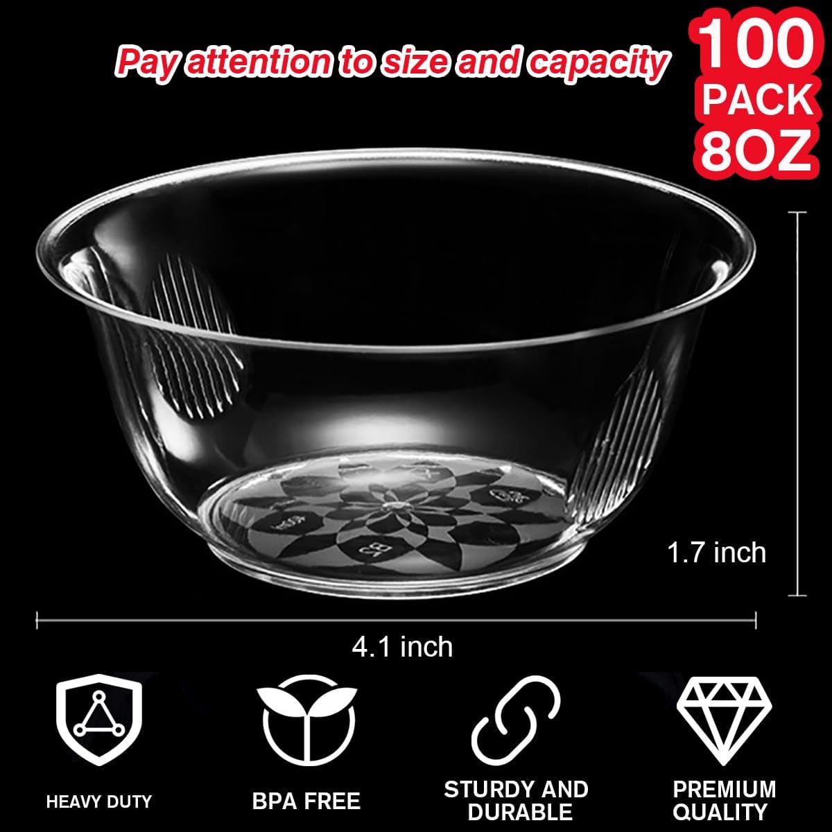 100 Pack Clear Plastic Bowls for Desserts and Parties