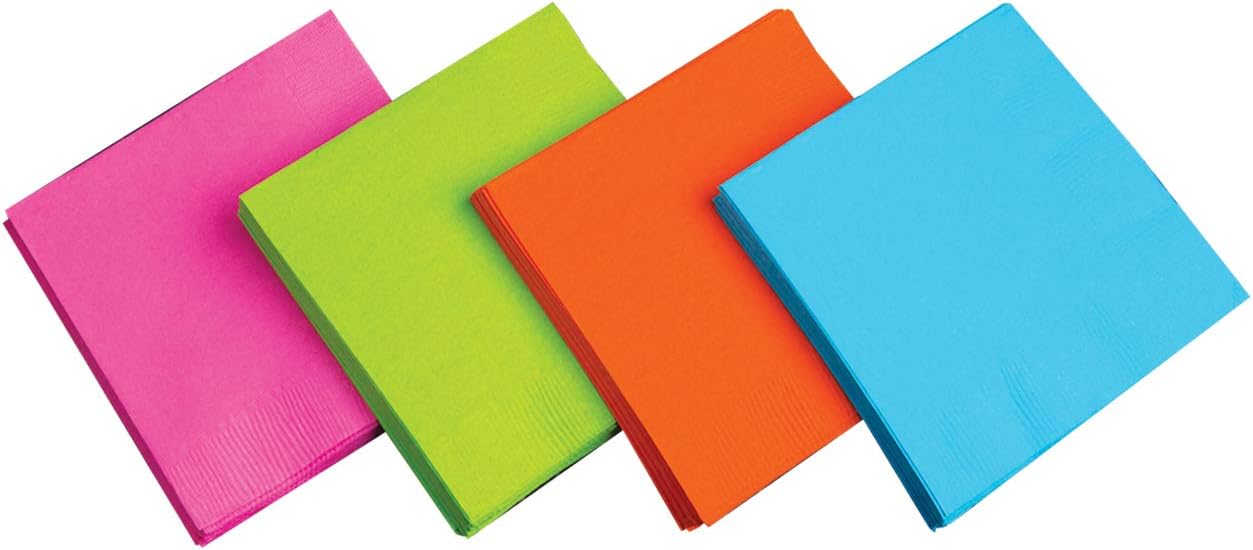 Party Essentials 2-Ply Disposable Four Fold Neon Napkins 13x13 96 Count