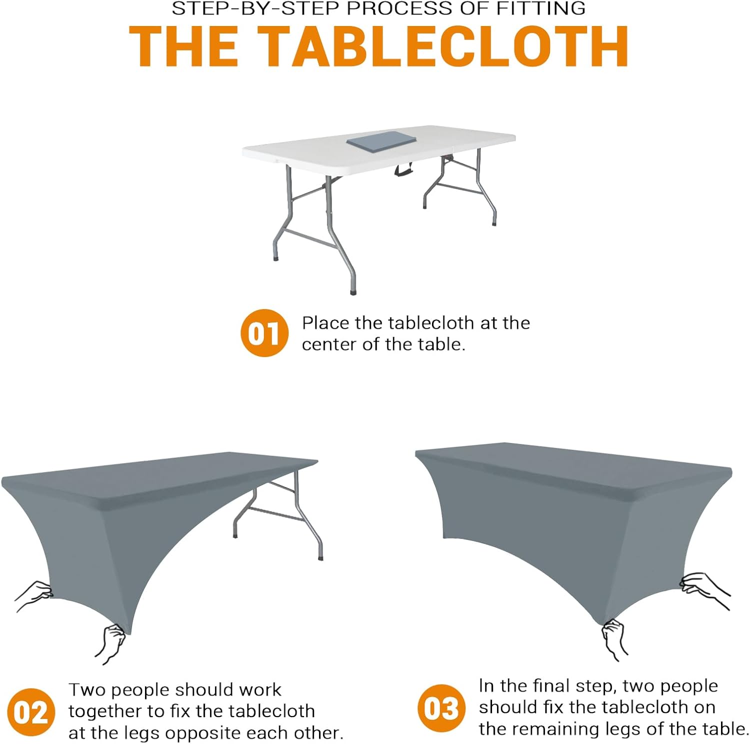 Eurmax Rectangular Stretch Table Cover for 4ft Table 2 Pack Silver Gray