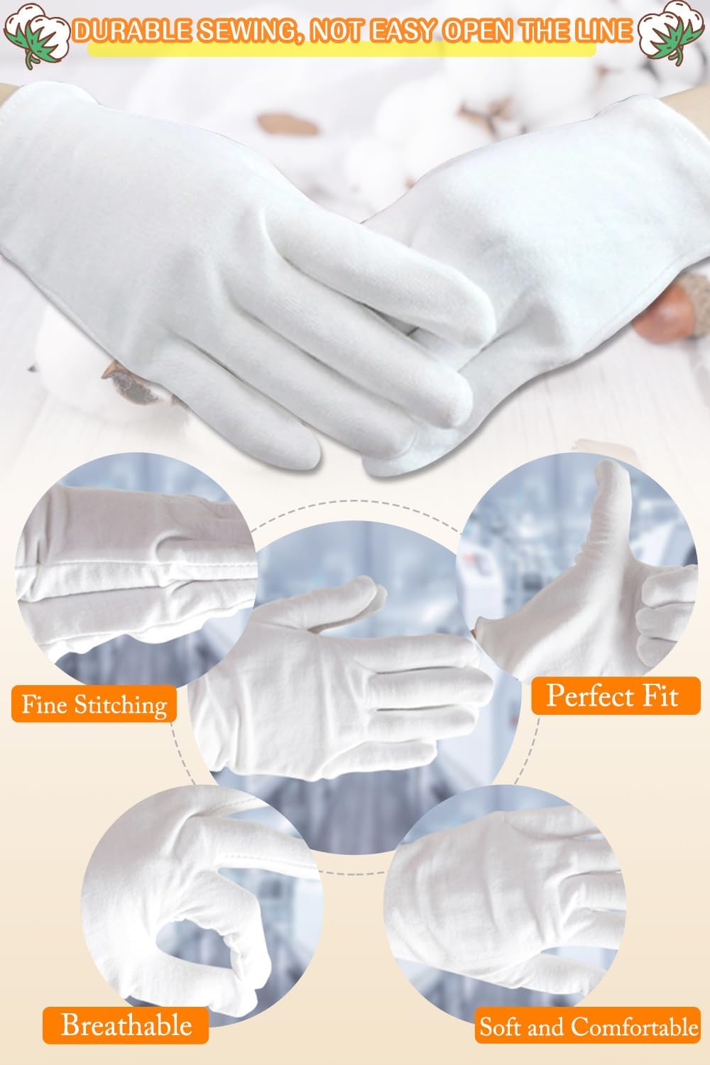 24 Pcs White Cotton Gloves for Dry Hands and Eczema