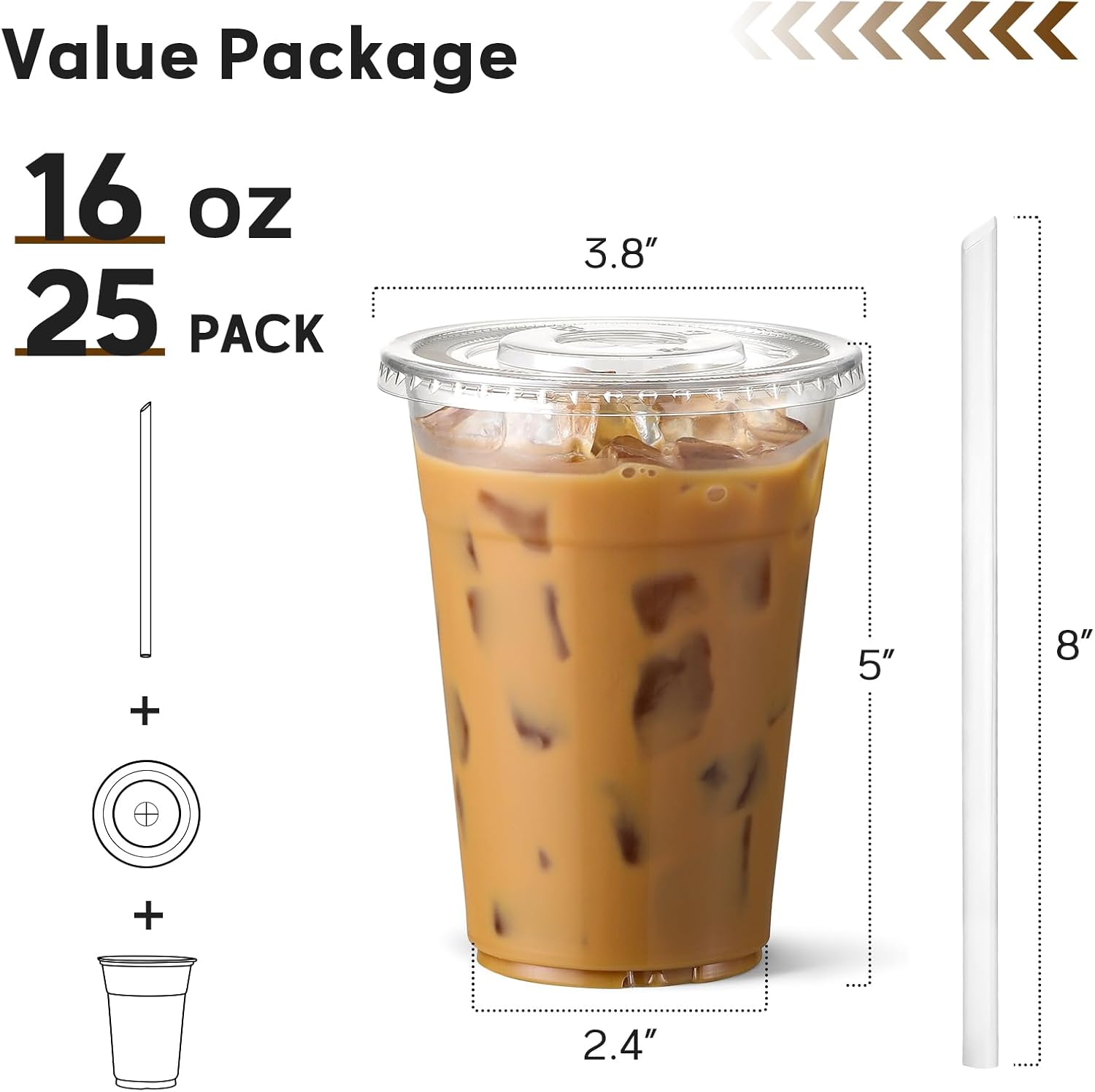 AOZITA 25 Pack 16 oz Plastic Cups with Lids and Straws