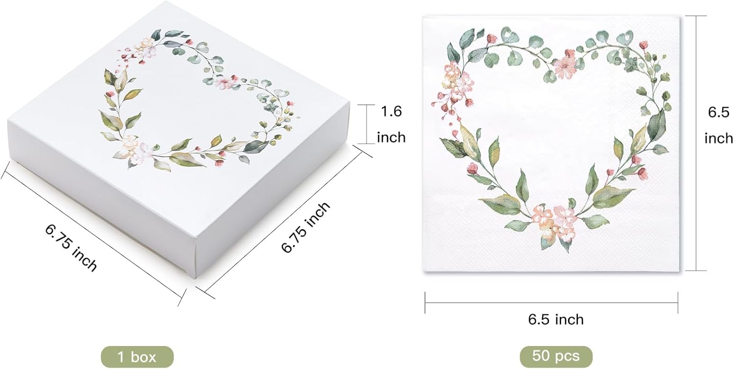 WRAPAHOLIC 50Pcs Floral Heart Napkins 65x65 In
