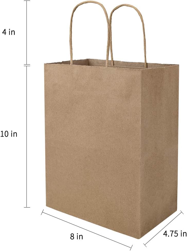 Bagmad 100 Pack 8x475x10 Inch Plain Kraft Paper Bags with Handles