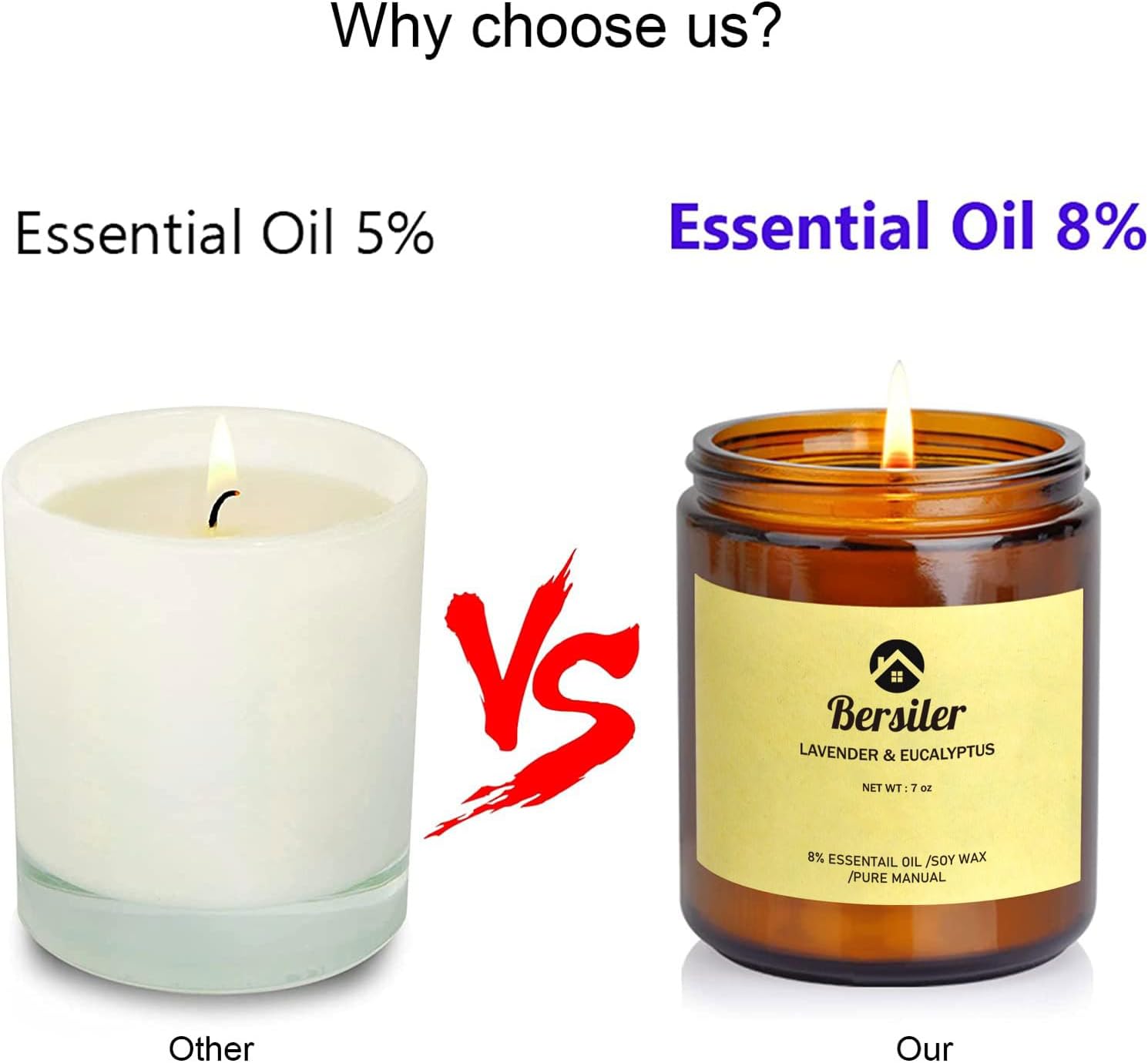 Bersiler 7OZ Lavender Eucalyptus Soy Wax Candles