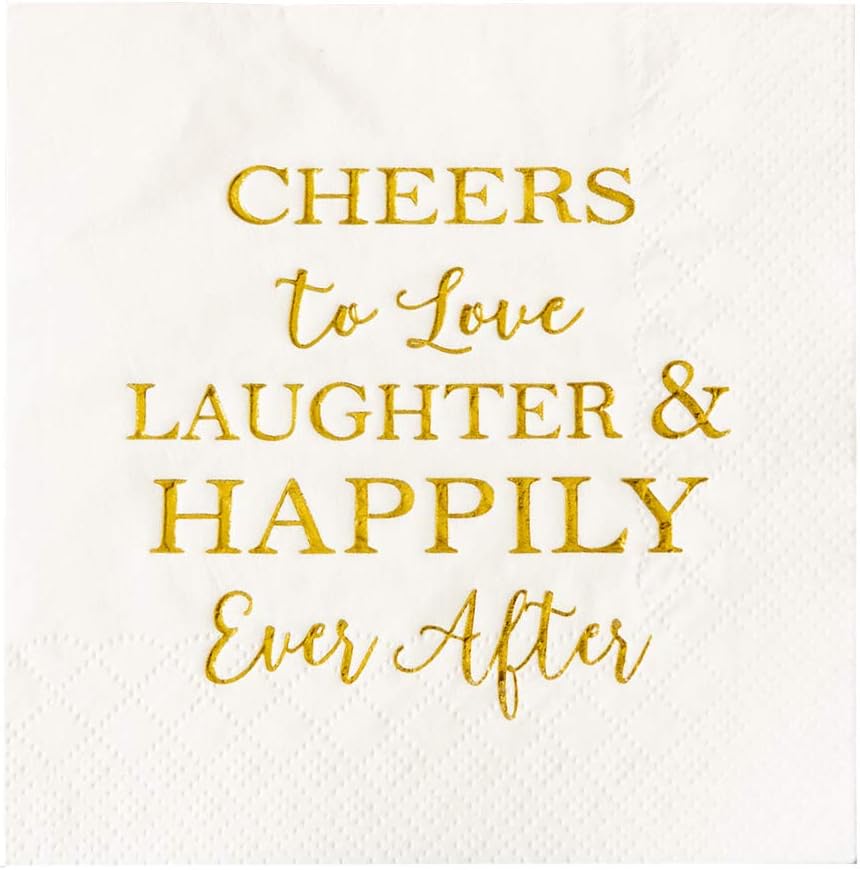 Crisky 50 Count Gold Foil Text Napkins for Wedding Engagement Parties