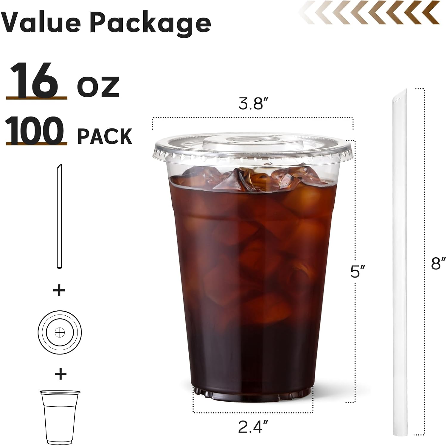 AOZITA 100 Pack 16 oz Clear Plastic Cups with Lids and Straws