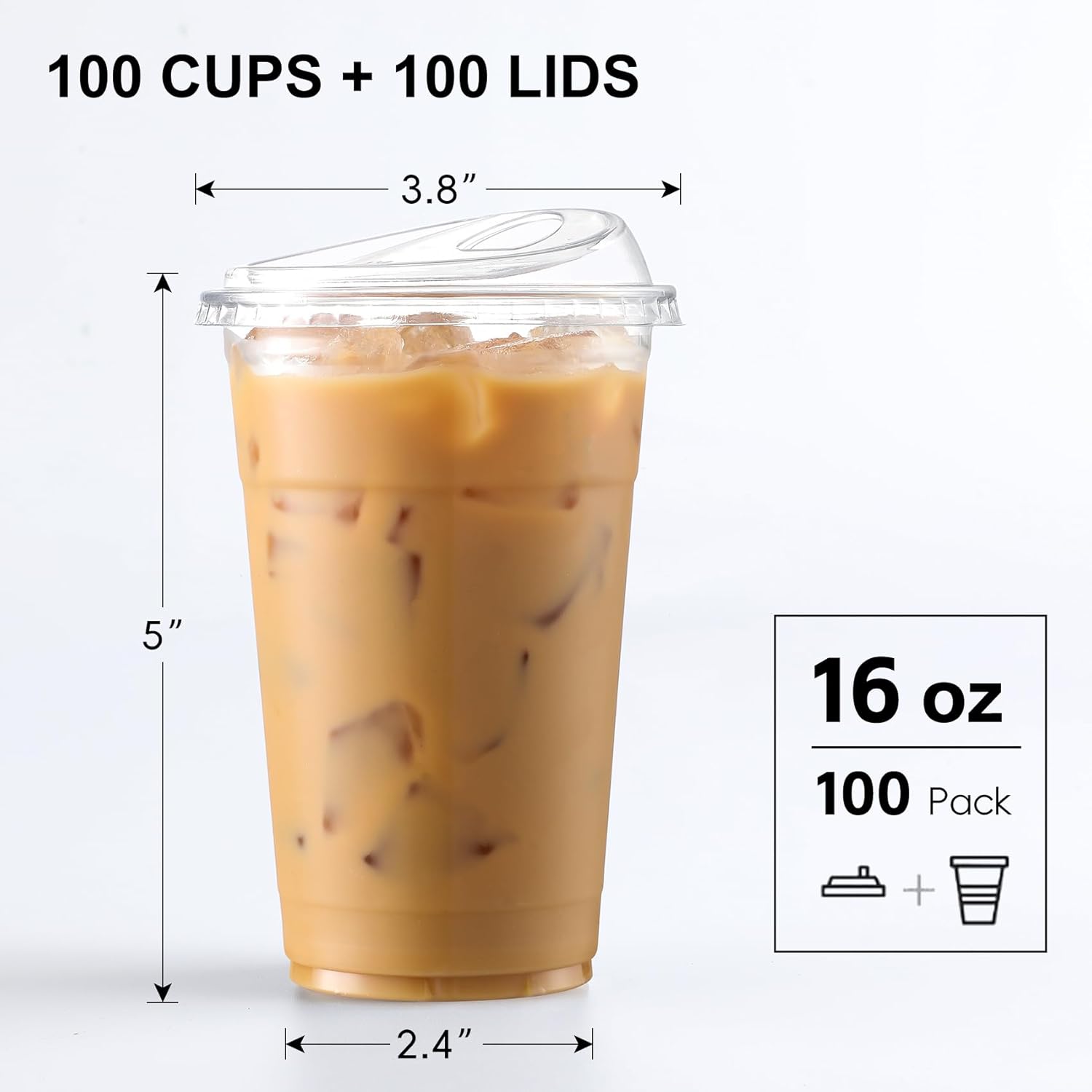 AOZITA 100 Pack Clear 16 Oz Plastic Cups With Lids