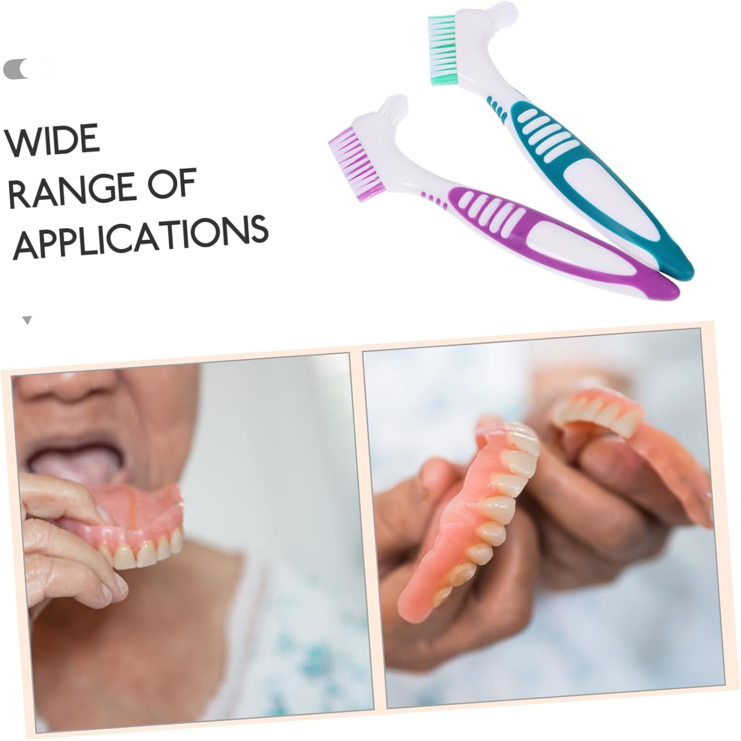 2Pcs Denture Brush Set with Ergonomic Handle and Dual-Sided Design