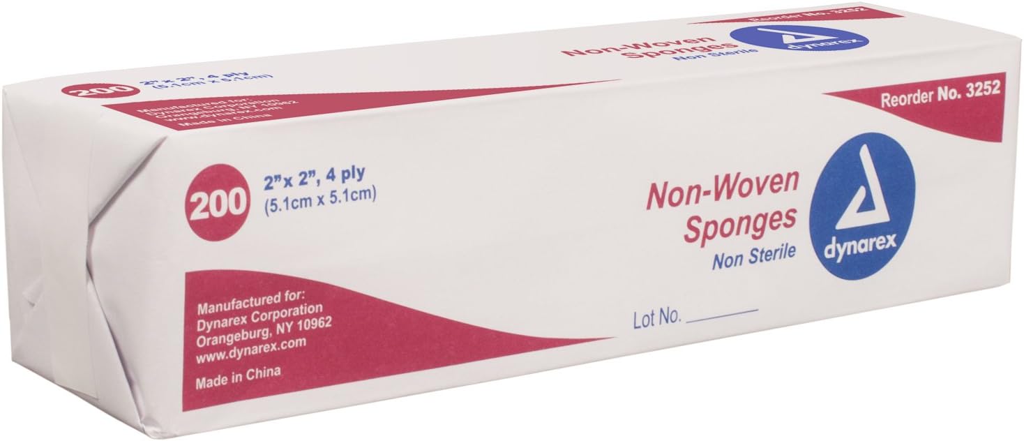 Dynarex Non-Woven Sponge 4 Ply 2x2 200Box 2 Pack