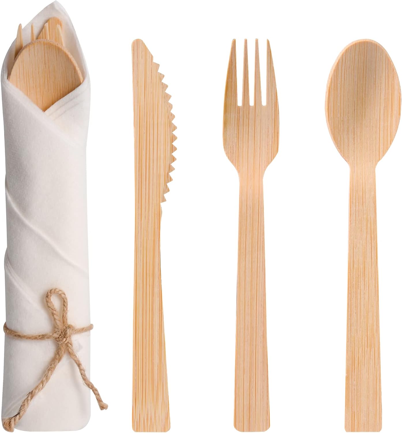 Pre Rolled Napkin and Bamboo Cutlery Set 50Pack