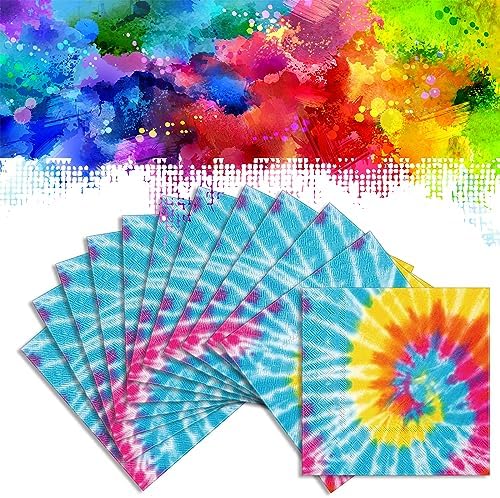 Censen 100 Pcs Tie Dye Napkins Rainbow Party Decor
