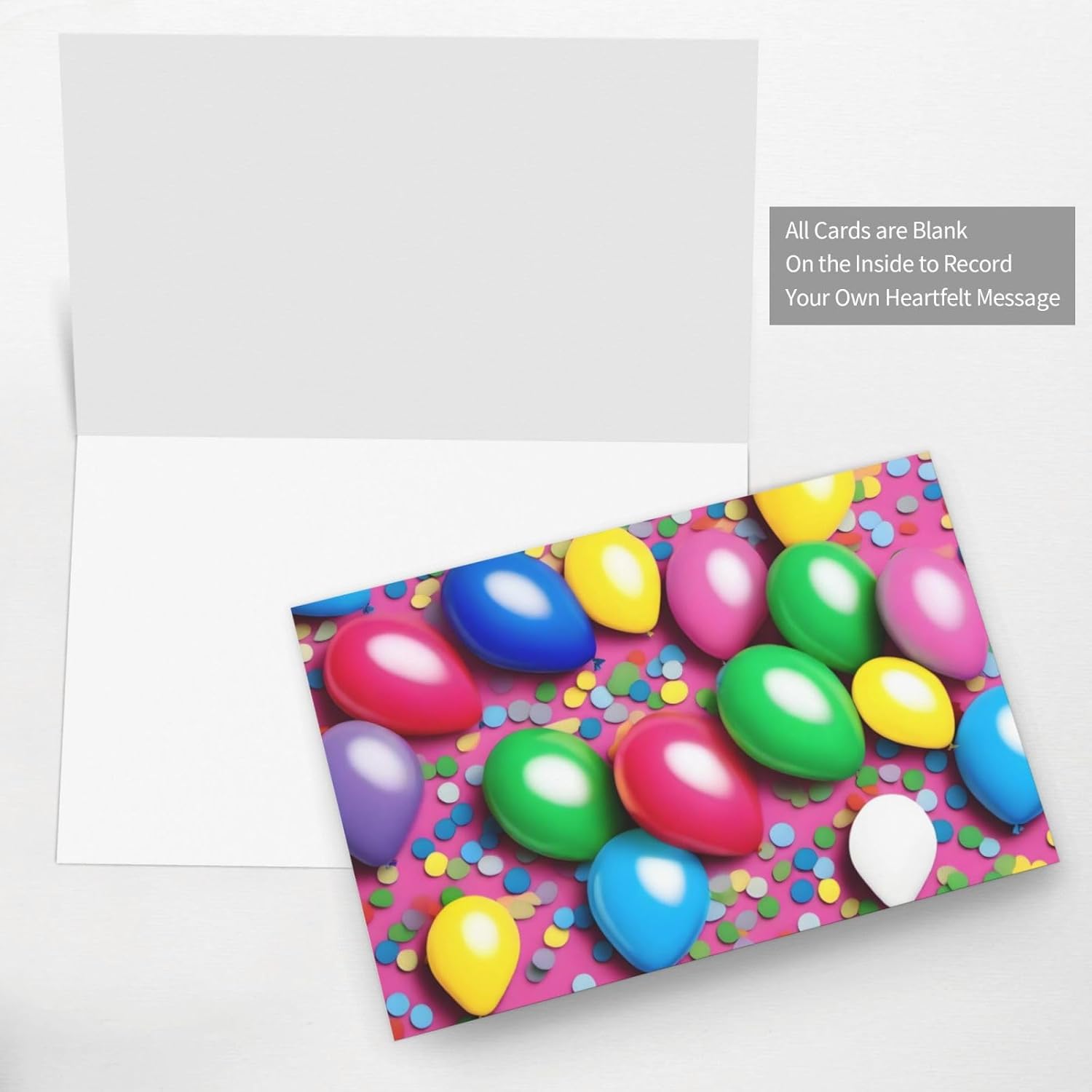 Balloons Confetti Holiday Cards 10 Pieces with Gray Envelopes