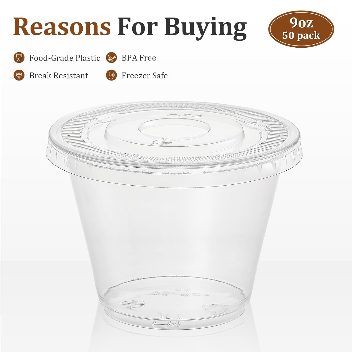 AOZITA 50pcs Clear Plastic Cups with Flat Lids No Hole