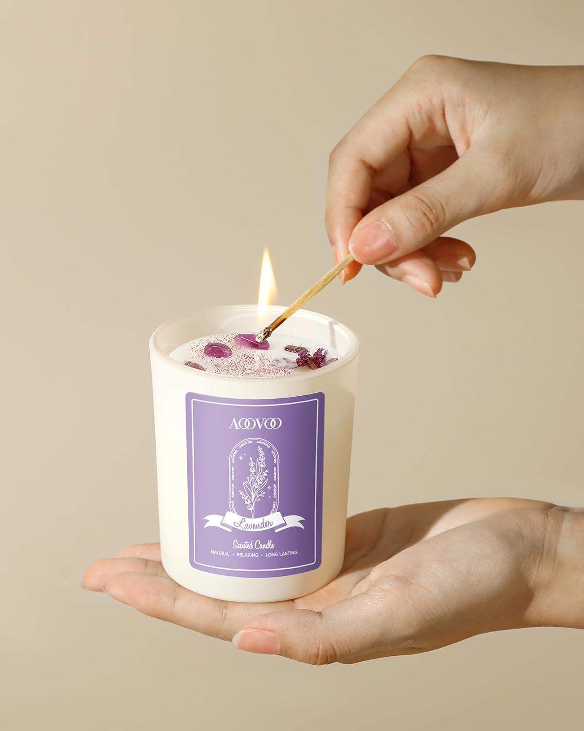 AOOVOO Lavender Scented Candles for Women with Crystals