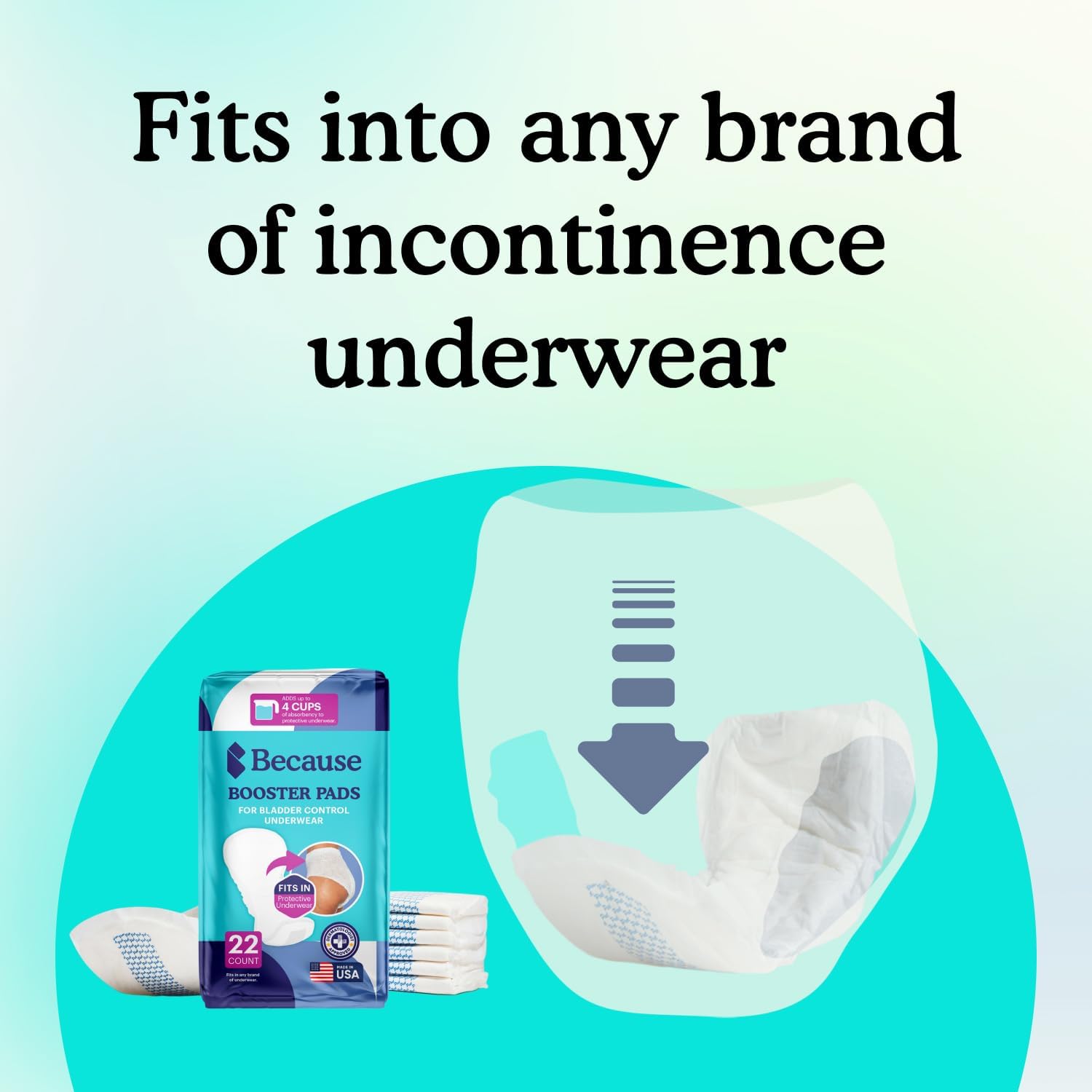 Because Premium Incontinence Booster Pads 22 Count Leak-Proof Soft Unisex