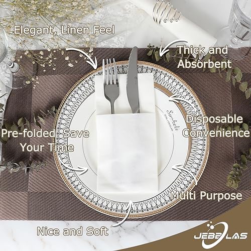 JEBBLAS Disposable Napkins with Built-in Flatware Pocket 50 Count