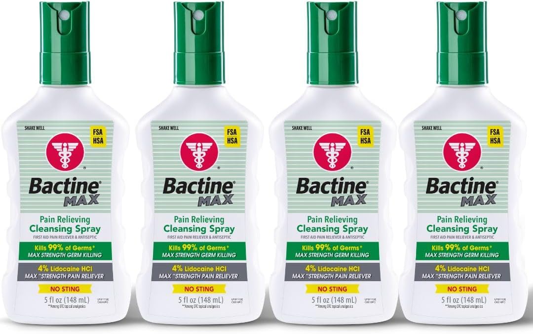 Bactine MAX First Aid Spray 4 Lidocaine 5oz 4 Pack