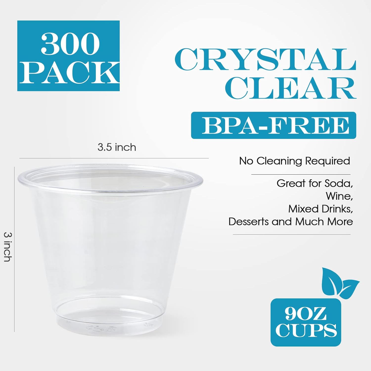 Turbo Bee 300 Pack 9oz Clear Plastic Cups for Parties