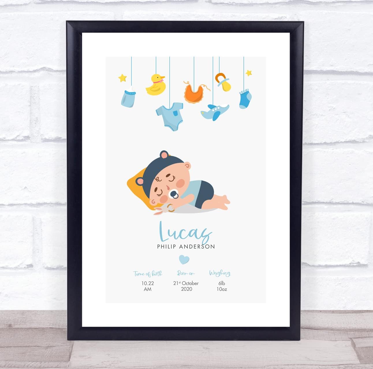 New Baby Birth Details Christening Nursery Boy Keepsake Print