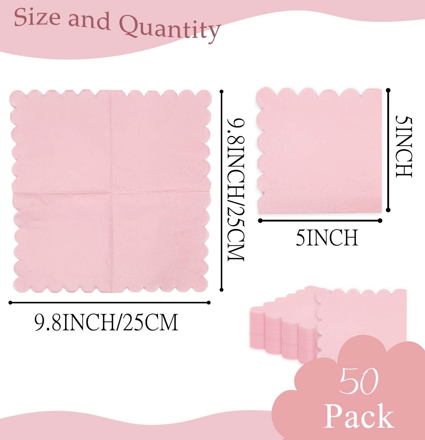 50 Piece 2-Ply Light Pink Scalloped Disposable Napkins