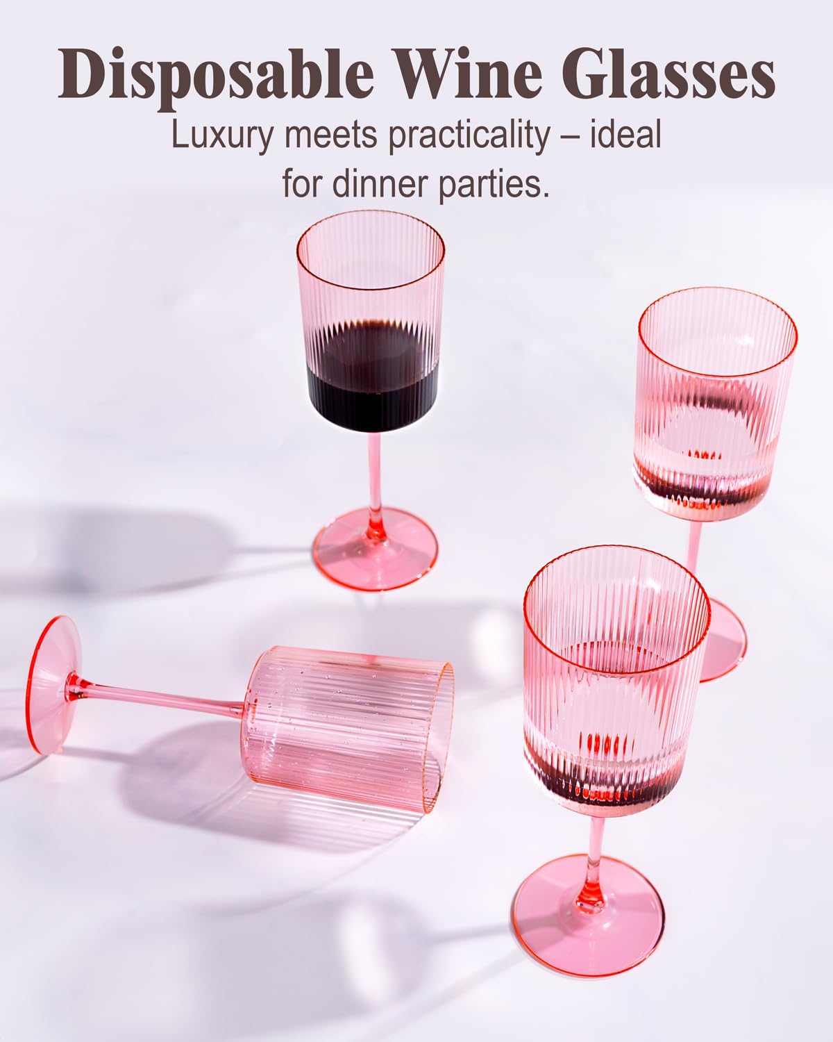 Ciaell 12 PCS Pink Plastic Wine Glasses with Stem