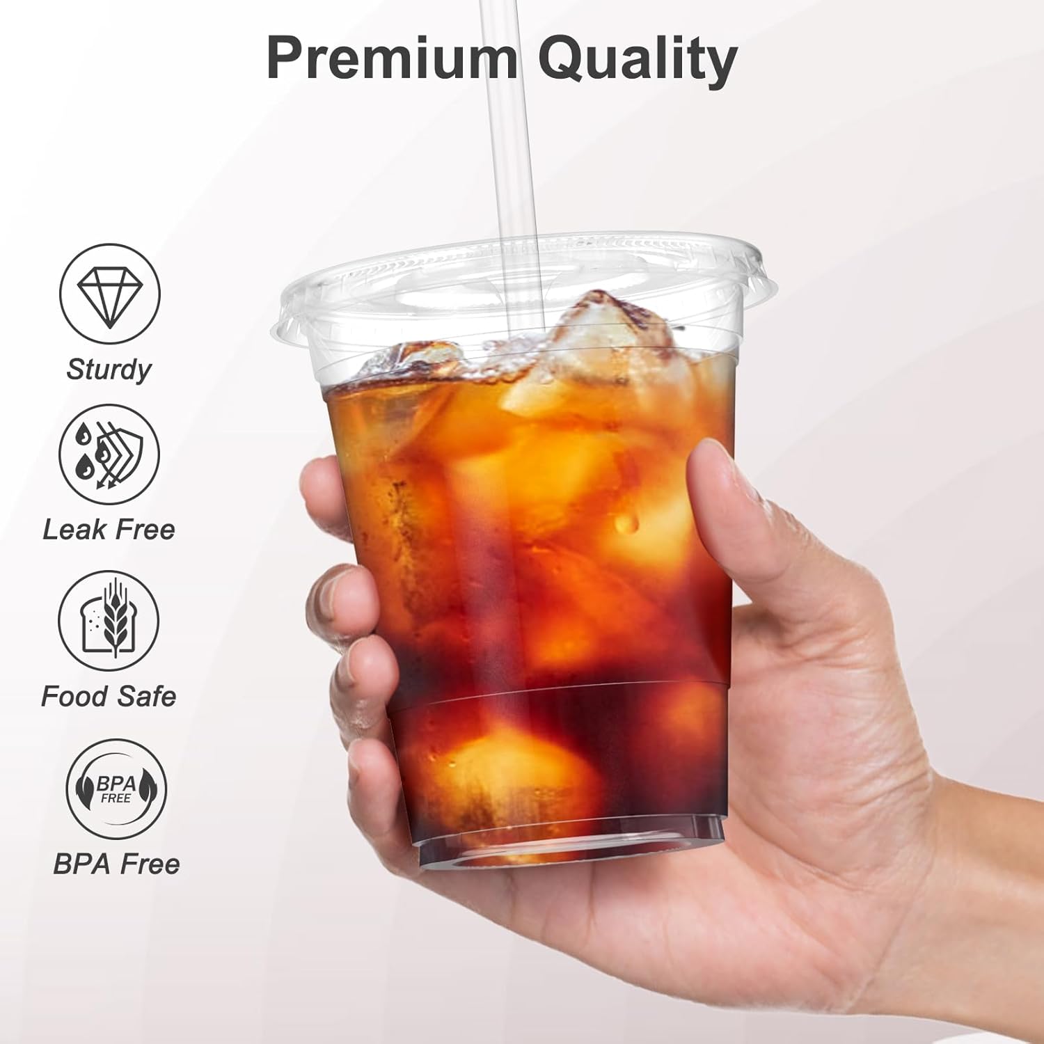 100 Pack 16 oz Clear Plastic Cups with Lids and Straws 1