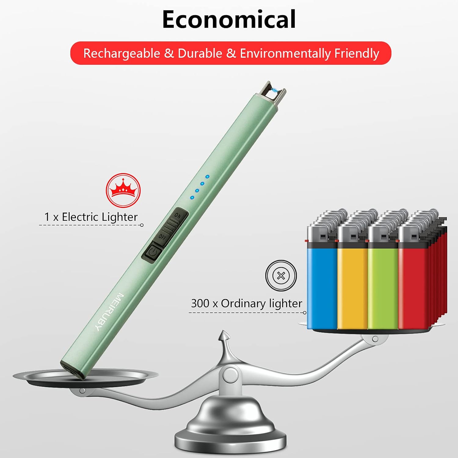 Electric Candle Lighter - Windproof Rechargeable Flameless Green USB
