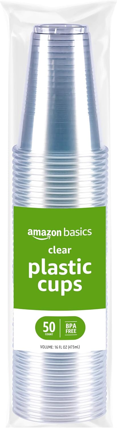 Amazon Basics 16oz Clear Plastic Cups 50 Count
