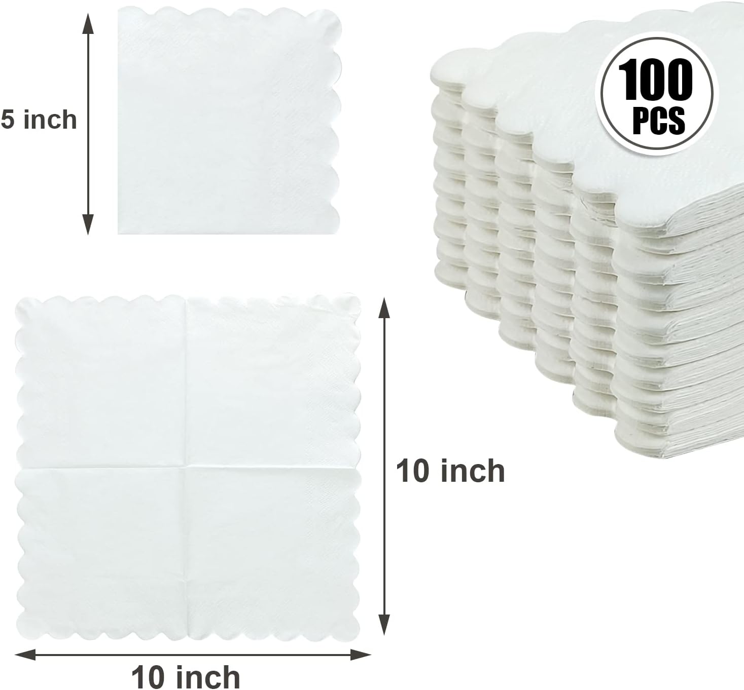 Cocktail Napkins 100 Pcs Scalloped Paper Napkins for Parties