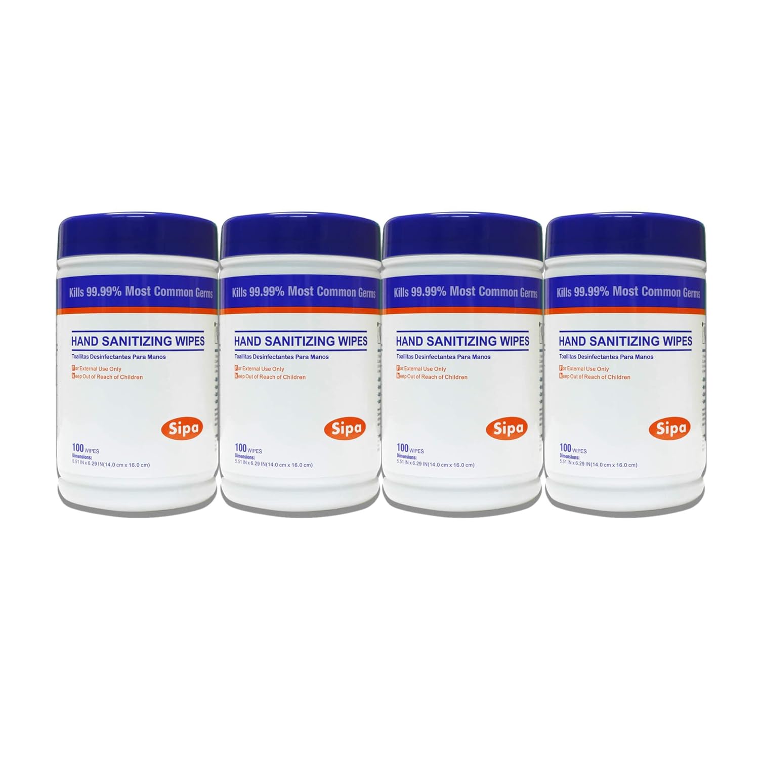 SIPA Hand Sanitizing Wipes 100 Count 4 Canisters