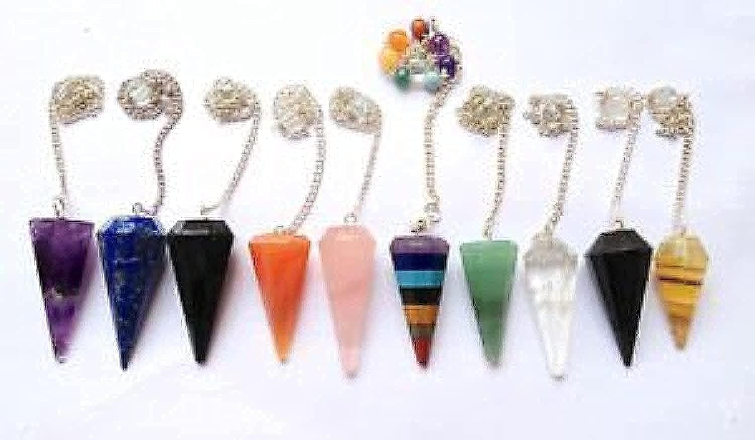Crystalmiracle Natural Gemstone Cone Pendulums 7pc Set
