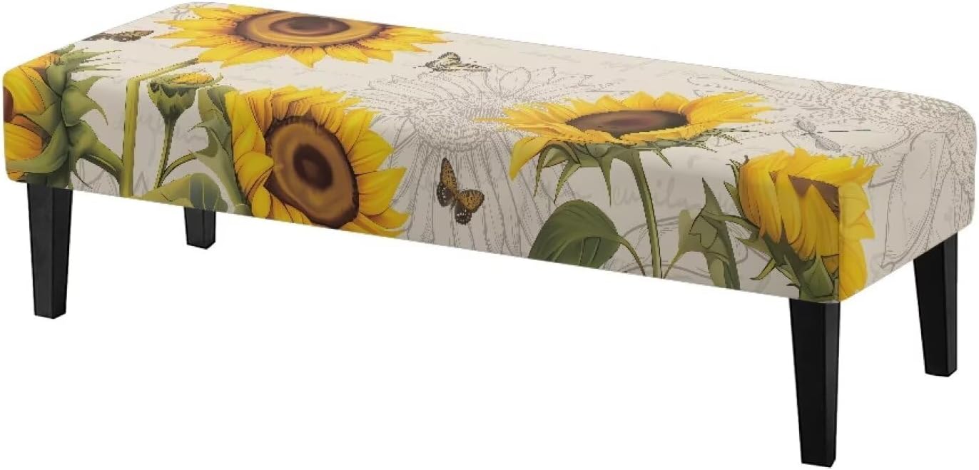 Sunflower Rectangle Bench Cushion Cover Dustproof and Washable
