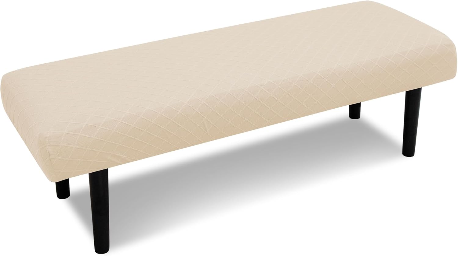 Stretch Bench Covers with Anti-Slip Strap and Jacquard Pattern Argyle Cream